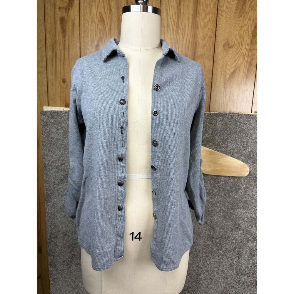 SOFT SURROUNDINGS Large Sydney Tunic‎ Shirt Gray Waffle Knit Novelty Buttons